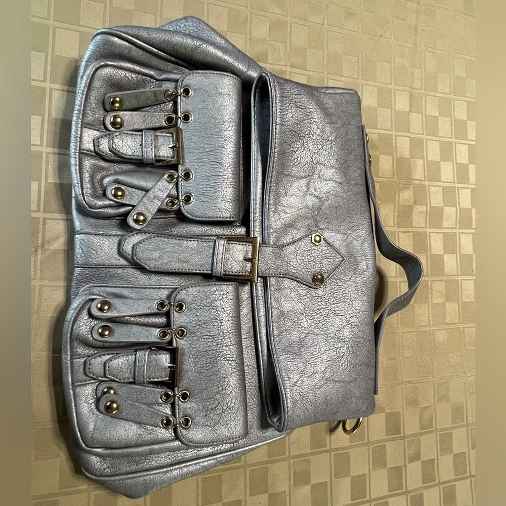 Segolene Paris‎ Leather Top Handle Satchel/handbag silver 17” X 13” EUC Large